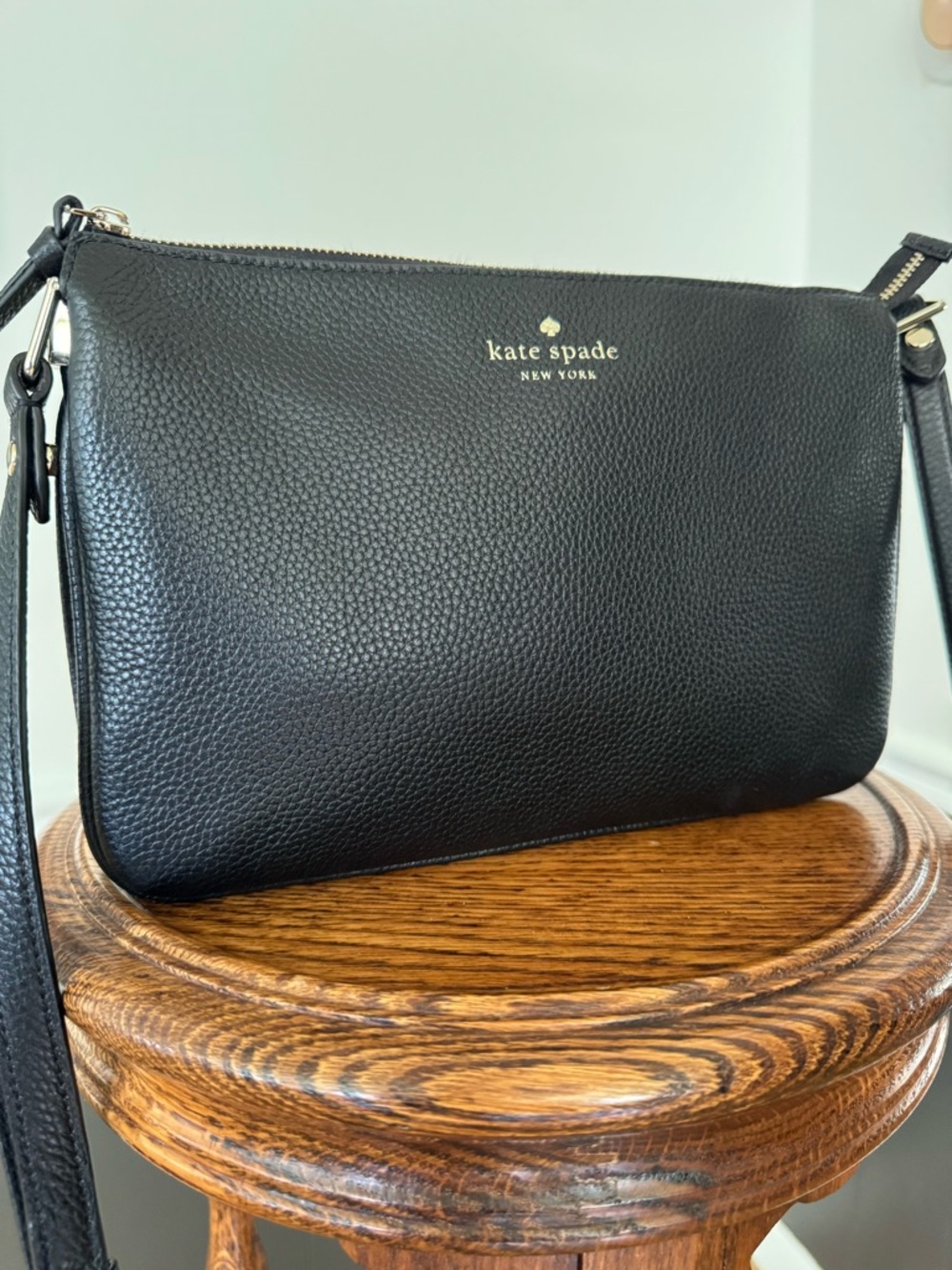kate spade Black Pebble Leather Crossbody with Gold Logo